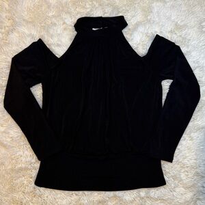 Boston Proper Mock Neck Banded Waist Cold Shoulder Long Sleeve Top